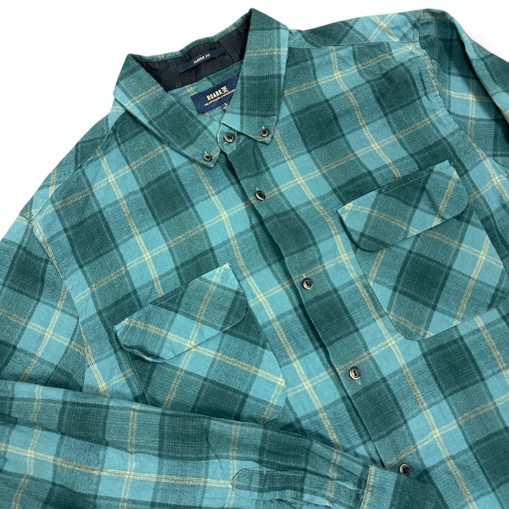Roark Crossroads Men's Long Sleeve Flannel Button Shirt Size L Plaid Classic Fit